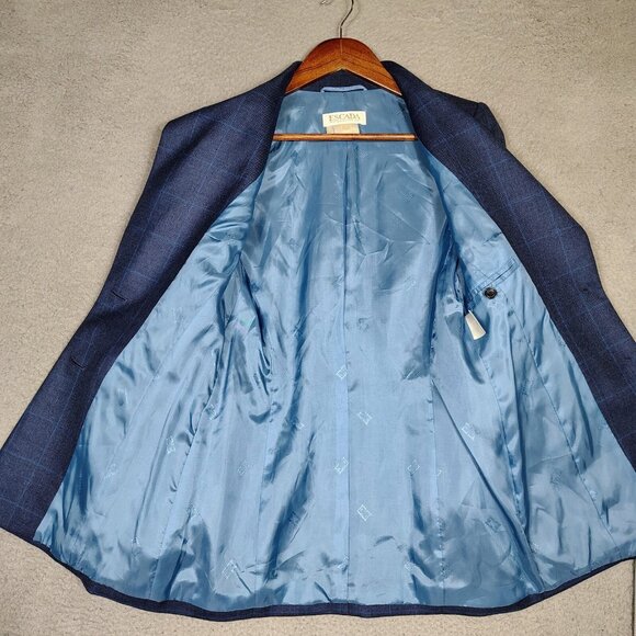 Escada Margaretha Ley Blazer Women 34 Blue Check 100% Cashmere Two-Button Jacket - Picture 3 of 14